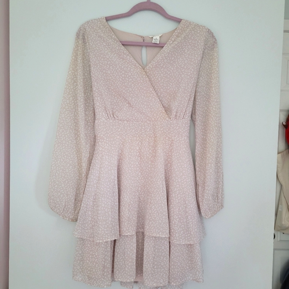 Japna Pink and Cream Leopard Print Wrap Dress with Bishop Sleeves